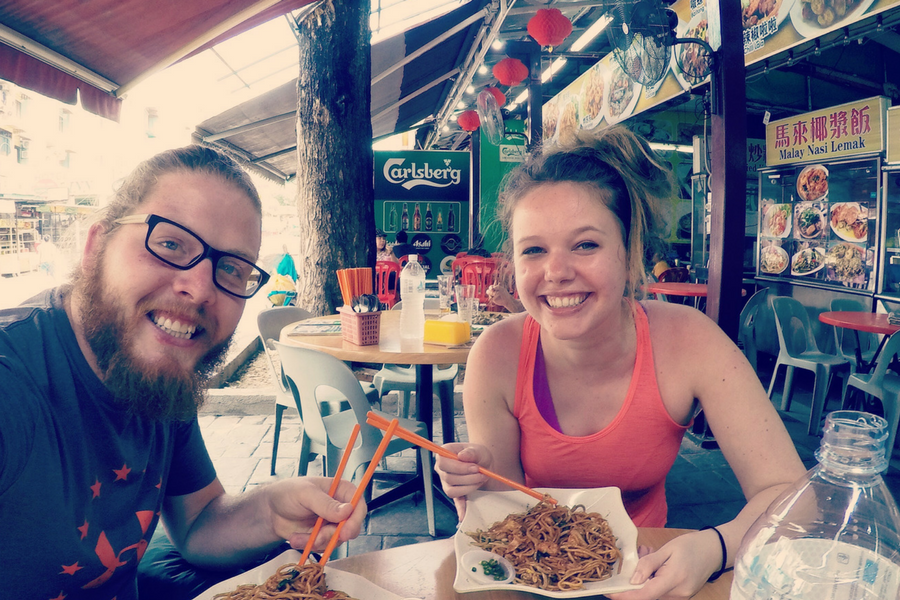 Eating Mee Goreng at a street market in Kuala Lumpur