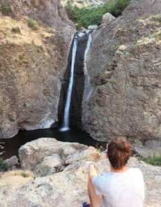 Viewing the waterfall at Jump Creek reservoir