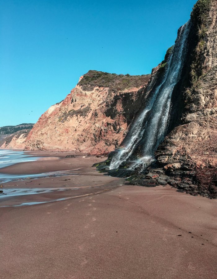 Alamere Falls from the side at Point Reyes National Seashore in California