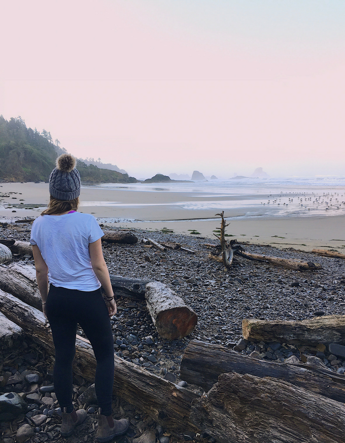 Standing on Indian Beach in Ecola state Park