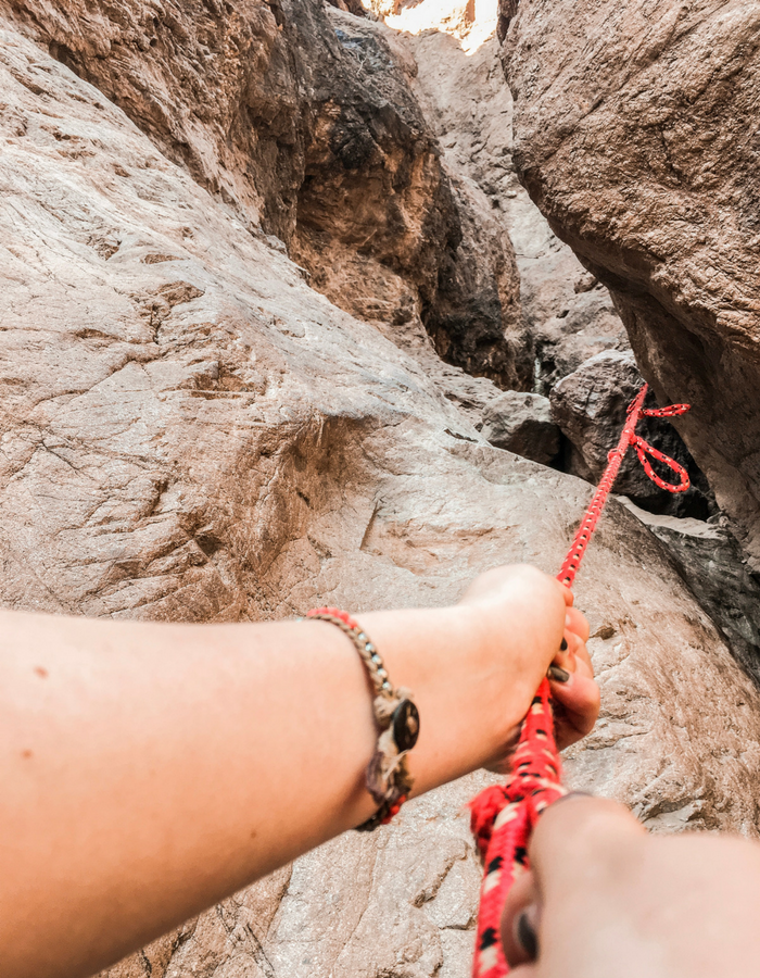 The first rope-assisted descent