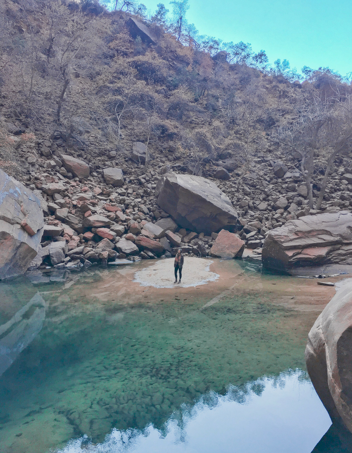 Standing by the upper Emerald Pool in Zion National Park