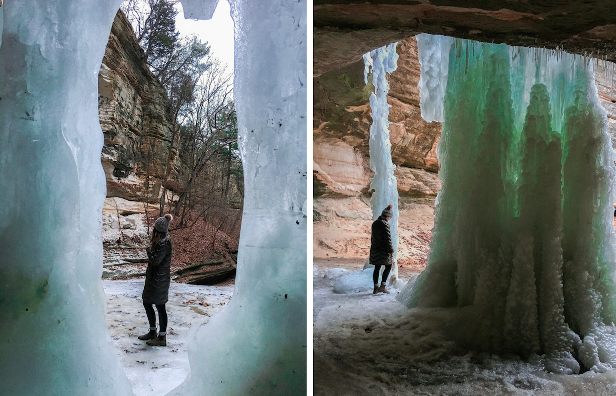 Admiring the ice fall of LaSalle Canyon in Starved Rock State Park