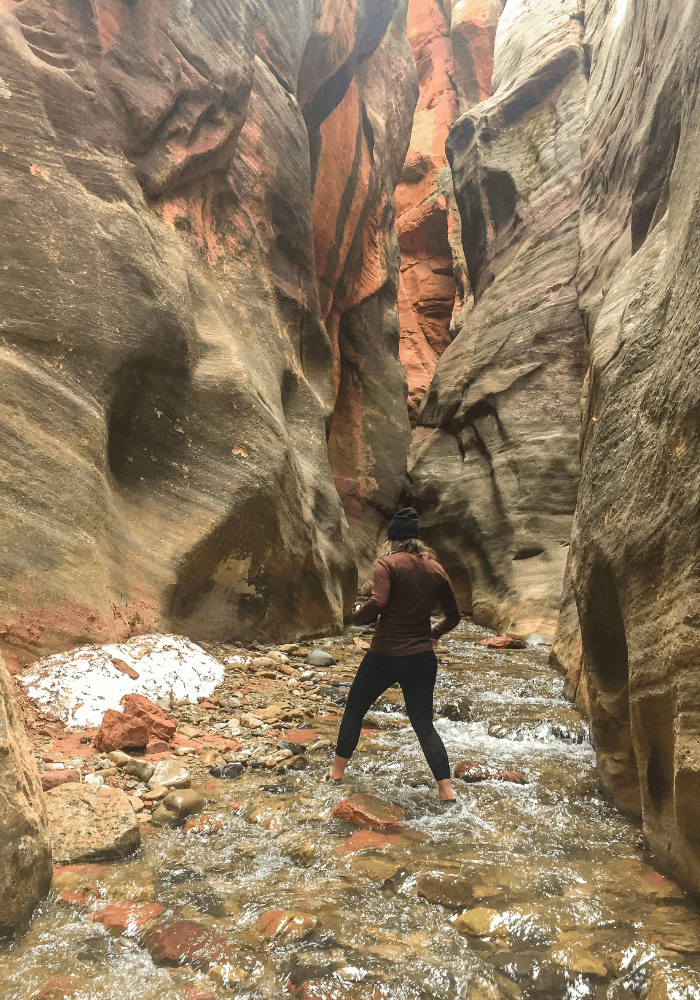 Making my way through the river in the "Mini - Narrows" section of the Kanarra Falls trail