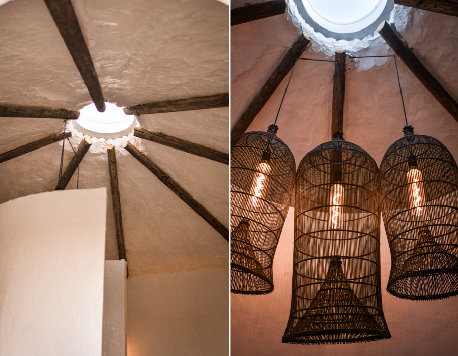 The skylight above the bathtub in the silo-turned spa